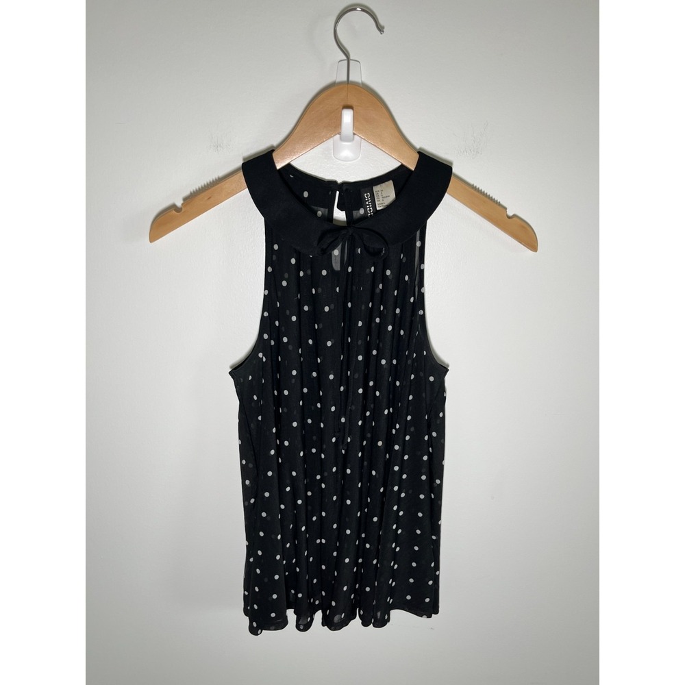 Going Out Chic Minimalist Womens Tank Top 6 Black Polka‎ Dots Sheer Quiet Luxury